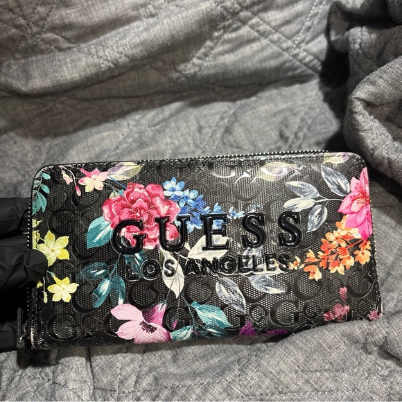 GUESS Black Wallet with Colorful Floral Design - Picture 2 of 4